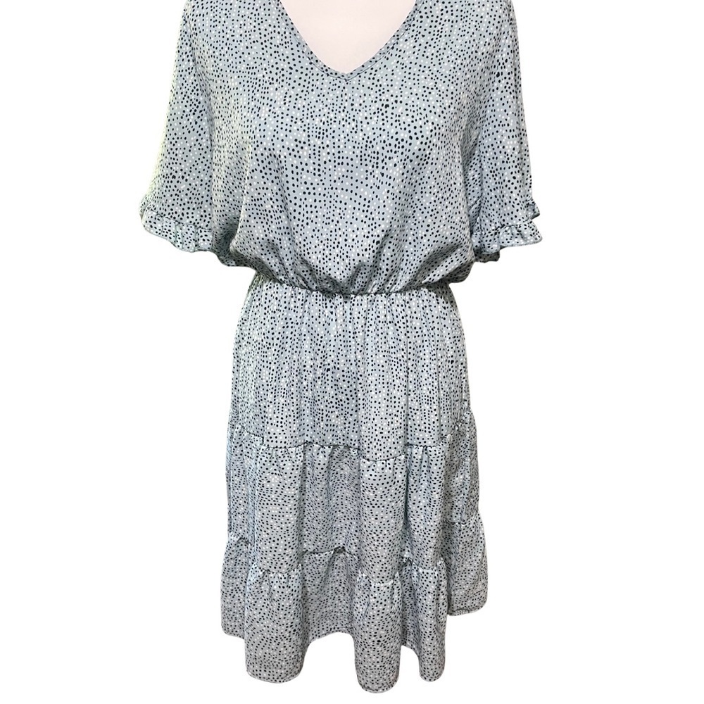 Hailey & Co Blue and White Dots, Pleated Ruched Midi Dress, Sz L